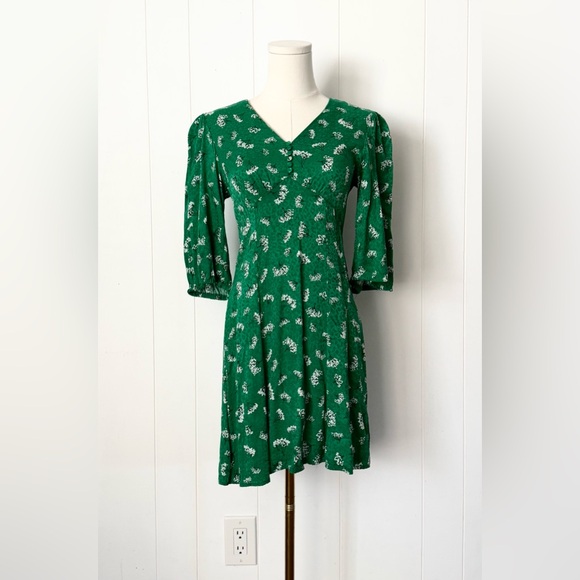 Maje Rizelle Floral Empire Waist Woven Mini Dress 34 Green - Picture 5 of 13